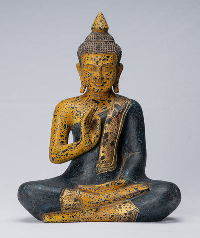 Escultura de Buda - Buda - Estatua de buda de madera de estilo jemer antiguo de estilo jemer enseñando mudra - 40 cm/16 "