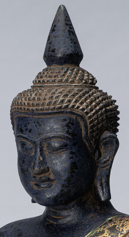Buddha Sculpture - Antique Khmer in stile Khmer Seduto Buddha Statue Dhyana Meditation Mudra - 40 cm/16 "