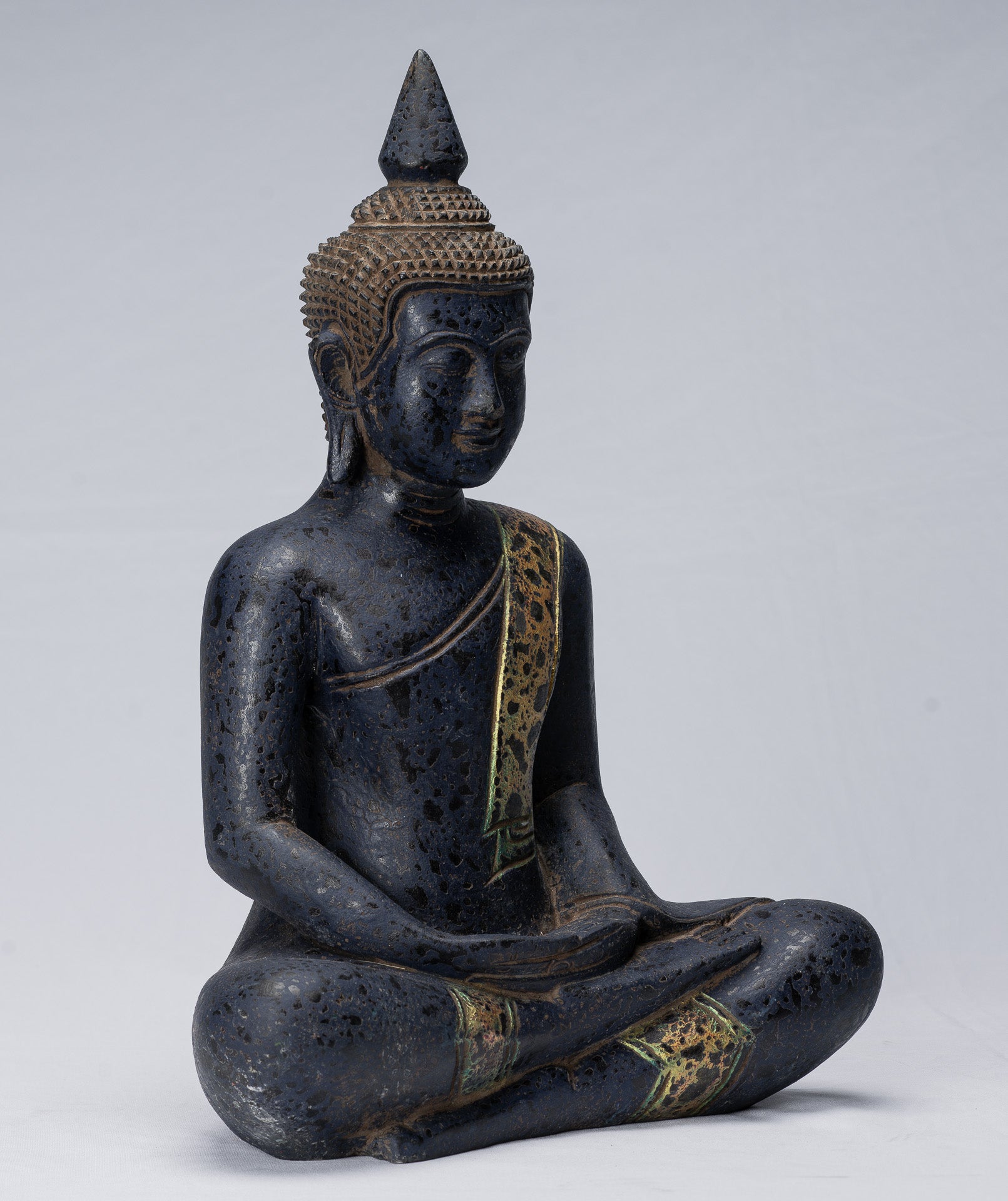 Buddha Sculpture - Antique Khmer in stile Khmer Seduto Buddha Statue Dhyana Meditation Mudra - 40 cm/16 "