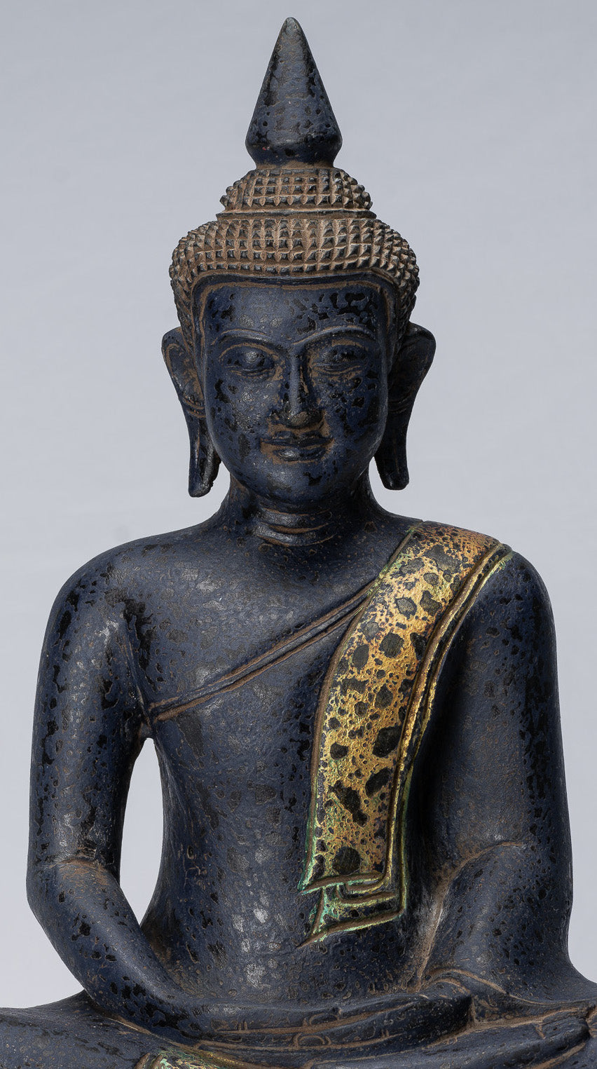Buddha Sculpture - Antique Khmer in stile Khmer Seduto Buddha Statue Dhyana Meditation Mudra - 40 cm/16 "