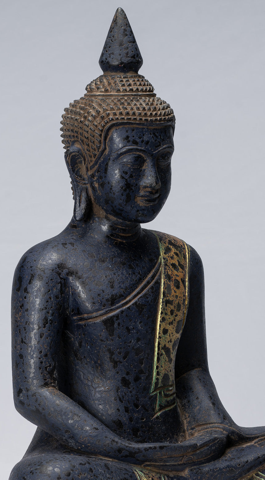 Buddha Sculpture - Antique Khmer in stile Khmer Seduto Buddha Statue Dhyana Meditation Mudra - 40 cm/16 "