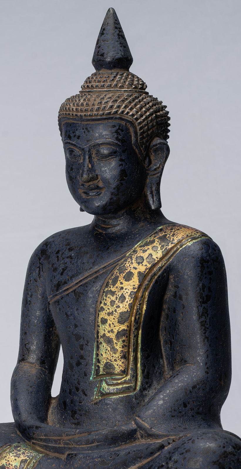 Buddha Sculpture - Antique Khmer in stile Khmer Seduto Buddha Statue Dhyana Meditation Mudra - 40 cm/16 "