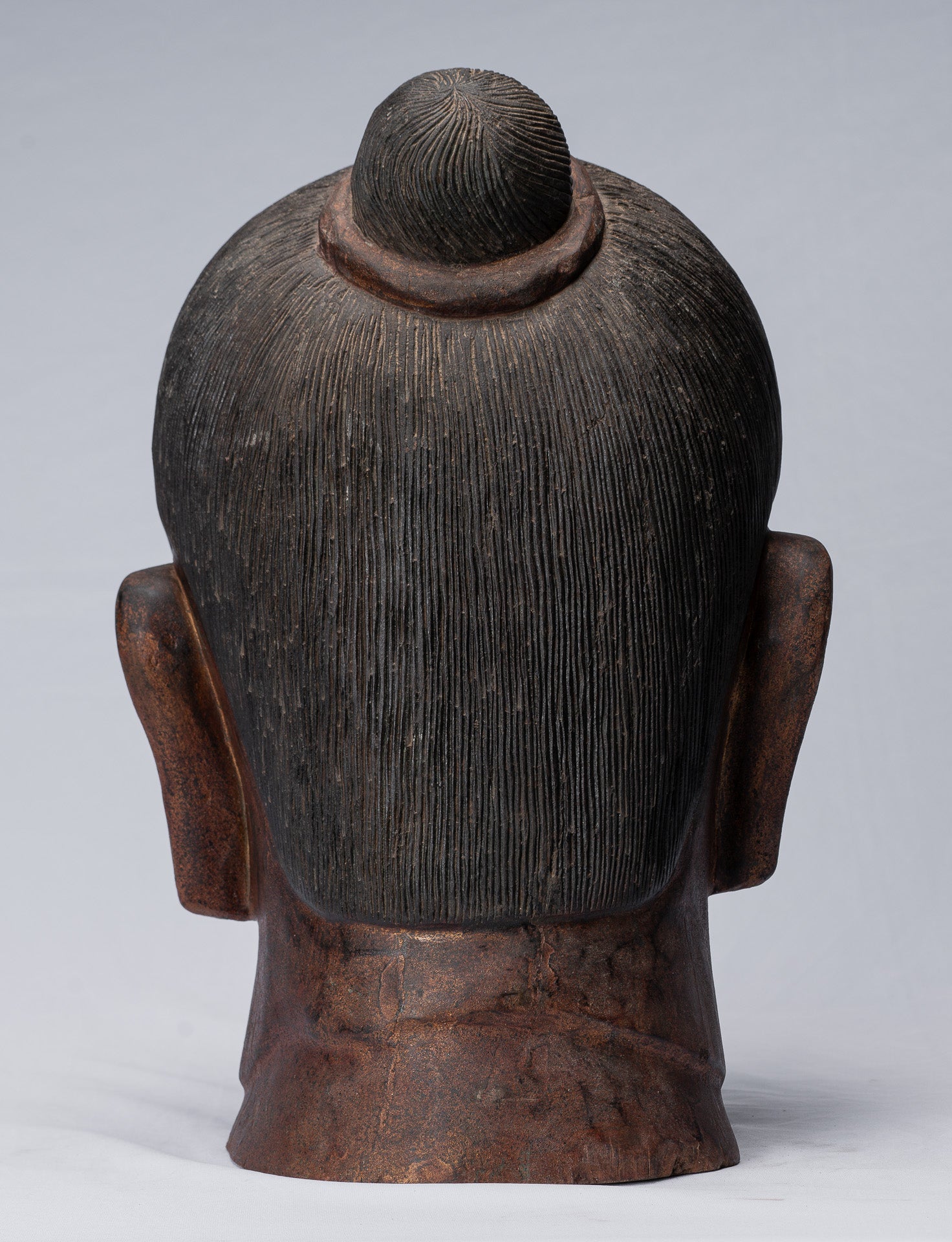 Jayavarman-Statue – antike Holzstatue im Khmer-Stil Jayavarman VII. Kopfstatue – 42 cm/17 Zoll