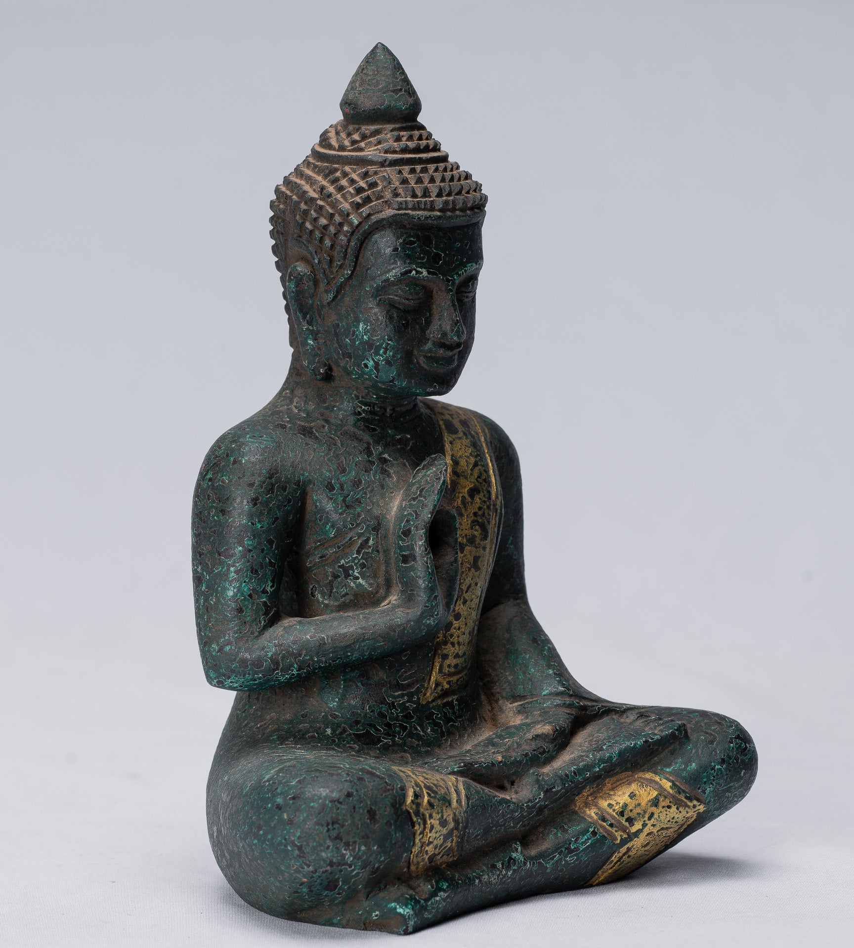 Buddha Sculpture - Buddha - Antique Khmer in stile seduto Buddha Statue Teaching Mudra - 20 cm/8 "