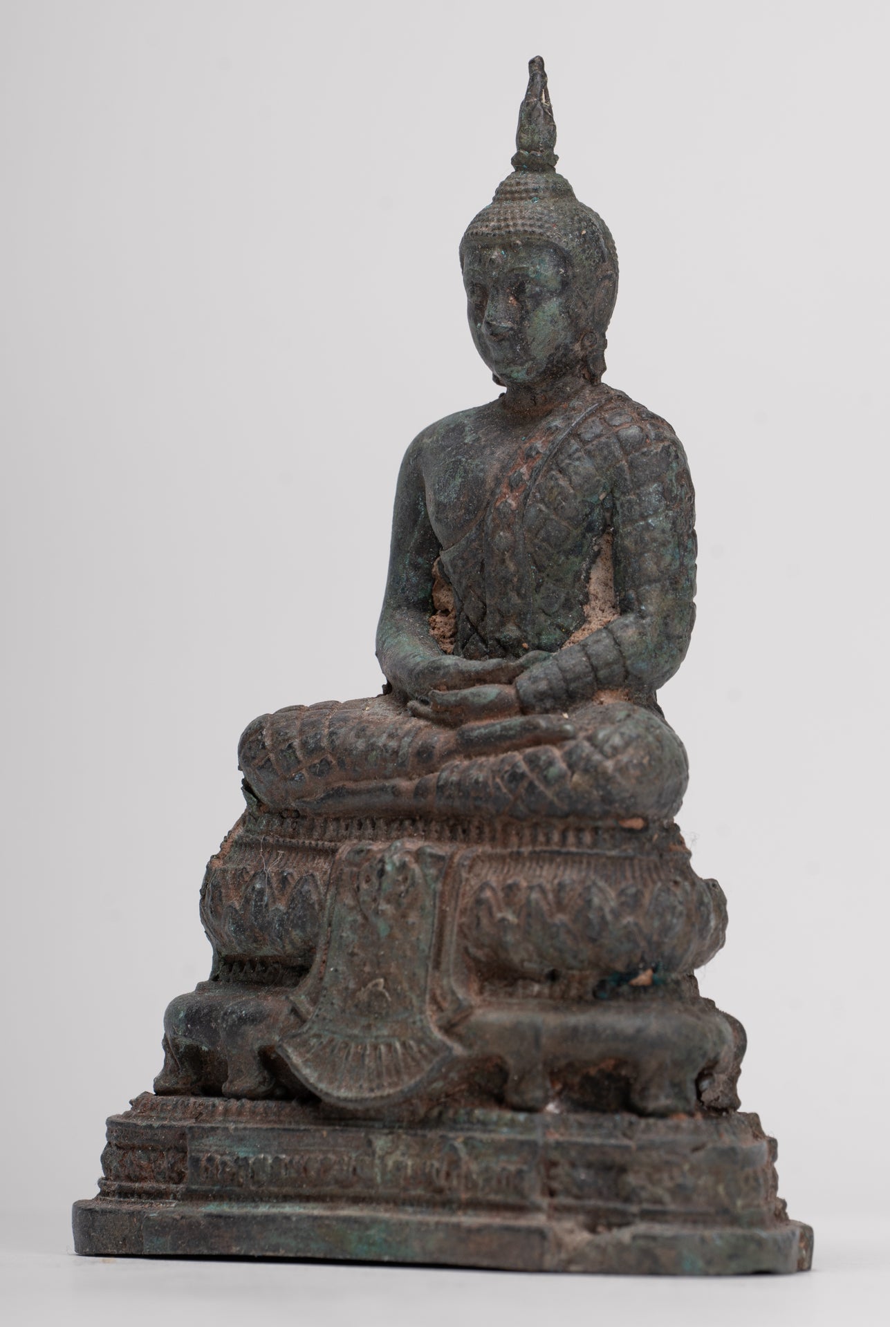 Buddha Sculpture - Antique Thai Style Bronze Seated Meditation Buddha Statue - 12.5cm/5"