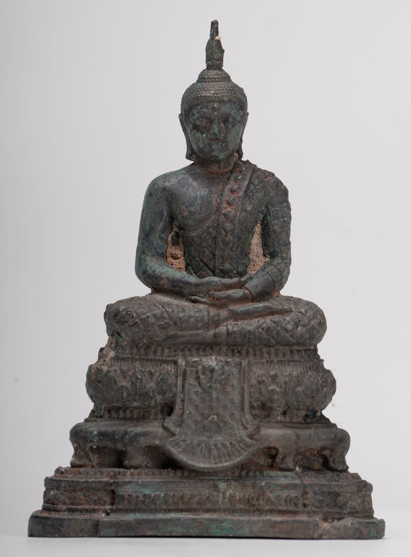 Buddha Sculpture - Antique Thai Style Bronze Seated Meditation Buddha Statue - 12.5cm/5"
