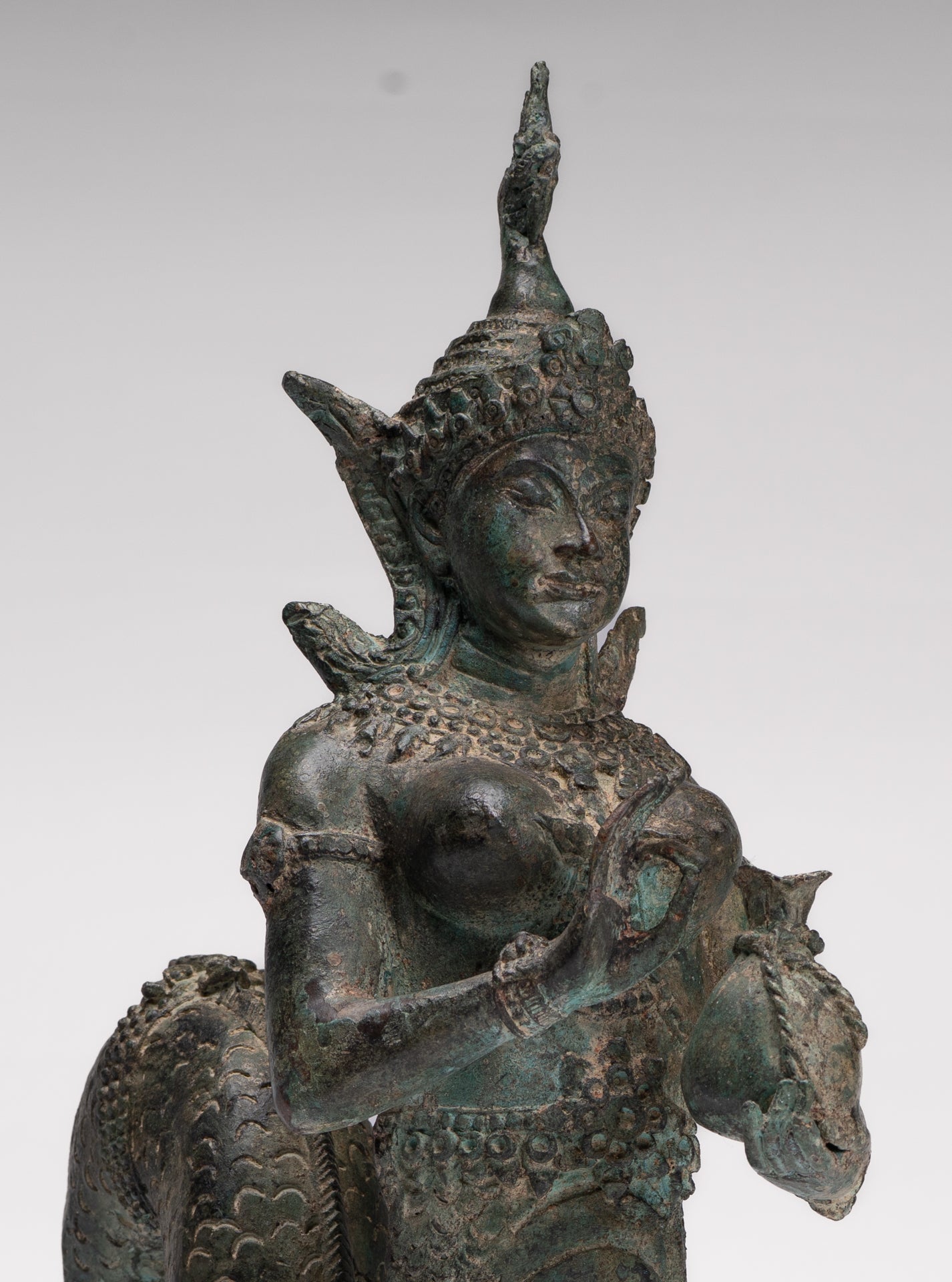 Naga Statue - Antique Thai Style Bronze Female Deity with Naga Tail Statue - 41cm/16"