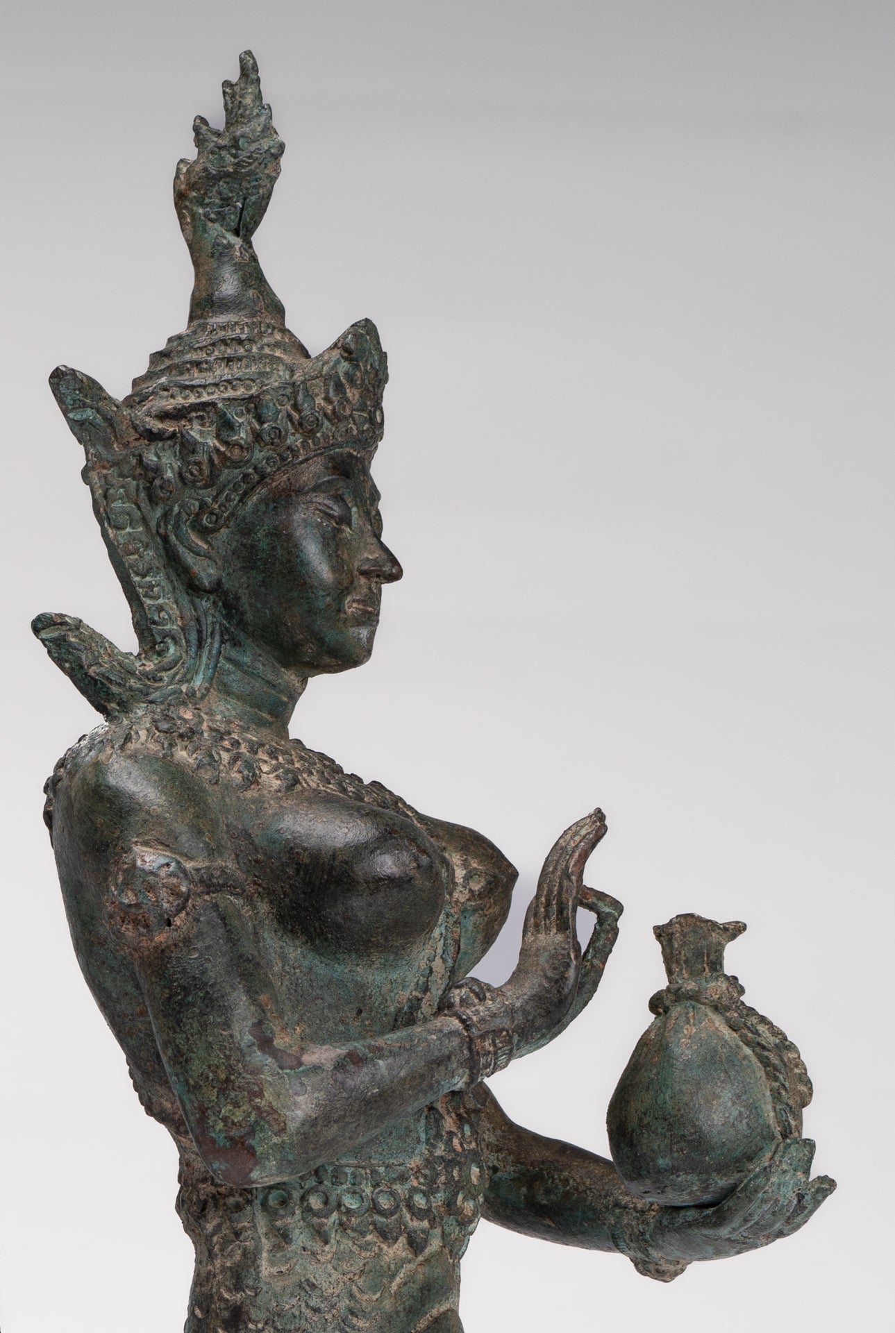 Naga Statue - Antique Thai Style Bronze Female Deity with Naga Tail Statue - 41cm/16"