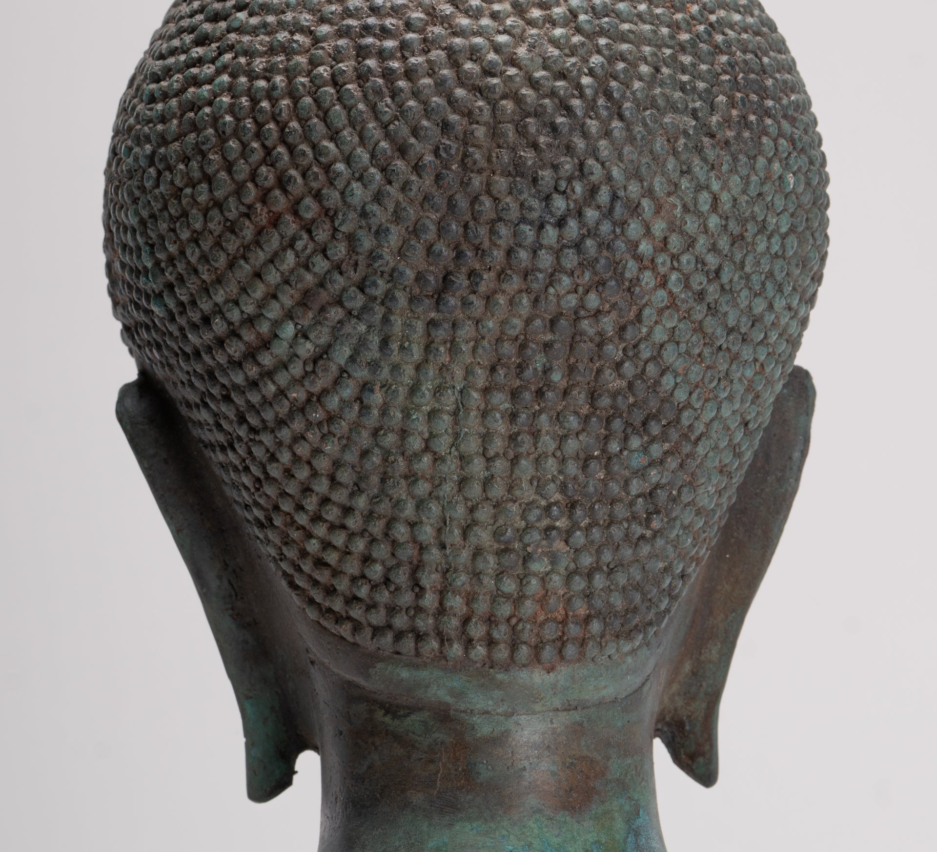 Buddha Head - Antique Thai Style Sukhothai Mounted Bronze Buddha Head - 39cm/16"