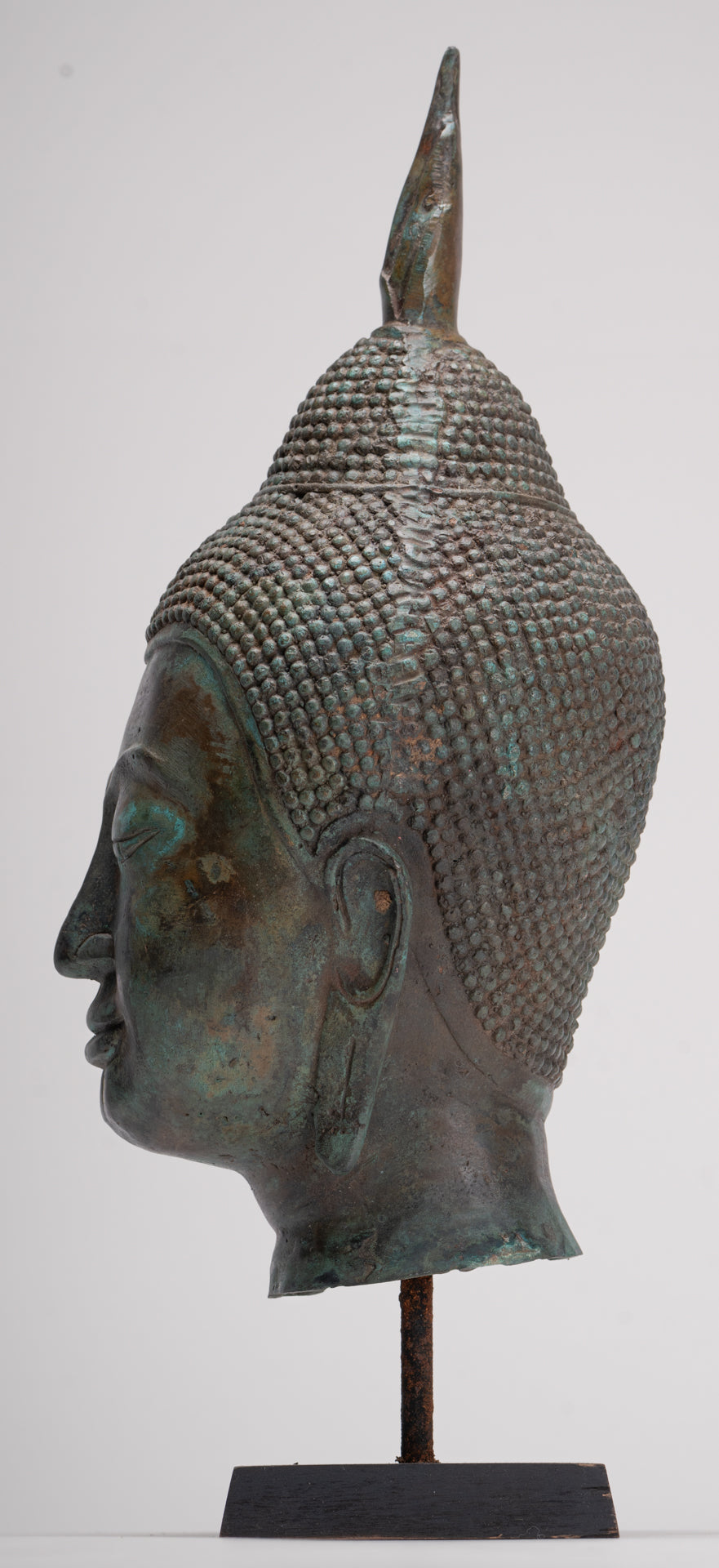 Buddha Head - Antique Thai Style Sukhothai Mounted Bronze Buddha Head - 39cm/16"