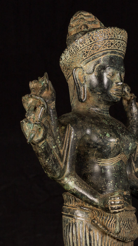 Antique Khmer Style Koh Ker Durga Mahishasuramardini Statue-54cm/22 "