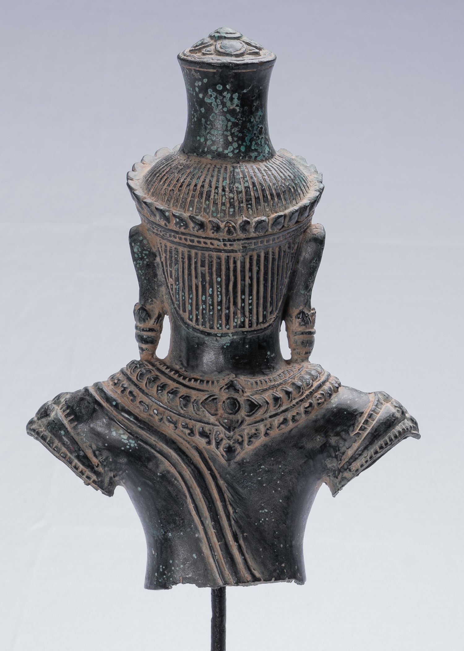 Lokeshvara Statue - Antique Khmer Style Mounted Bronze Bayon Style Lokeshvara Torso - 37cm/15"