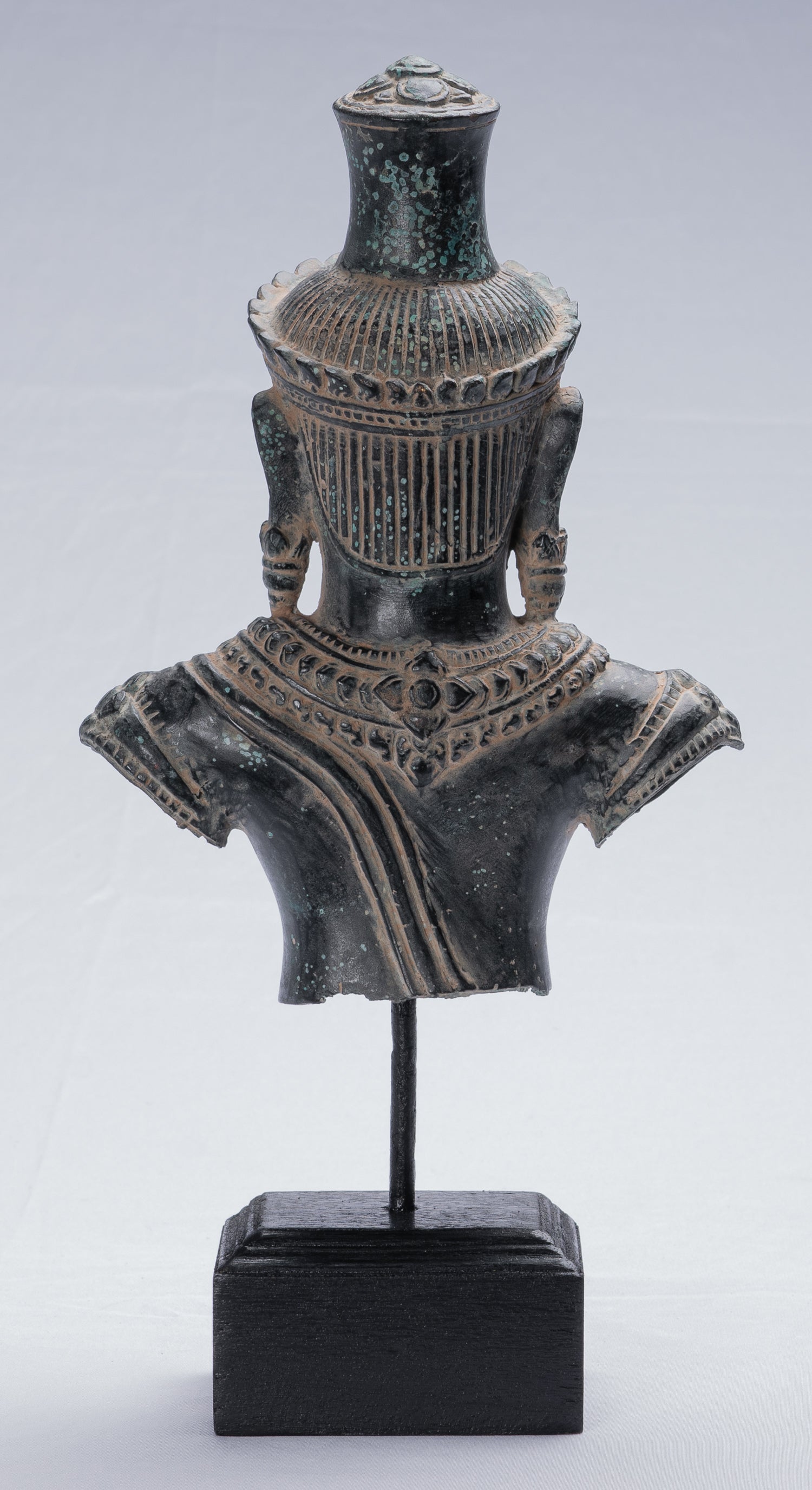 Lokeshvara Statue - Antique Khmer Style Mounted Bronze Bayon Style Lokeshvara Torso - 37cm/15"