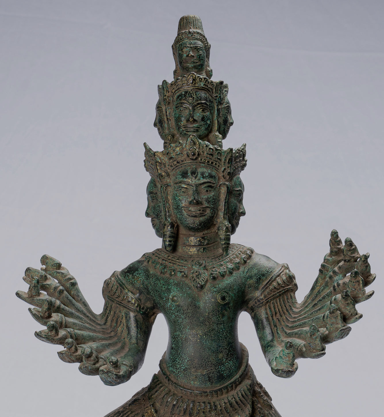 Antique Khmer Style Standing Bronze Angkor Wat Hevajra Statue-59cm/24 " Tall
