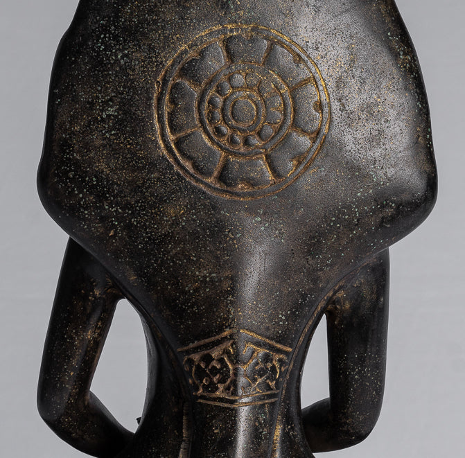 Buddha Statue - Antique Khmer Style Bronze Seated Meditation Naga Buddha Statue - 42cm/17"