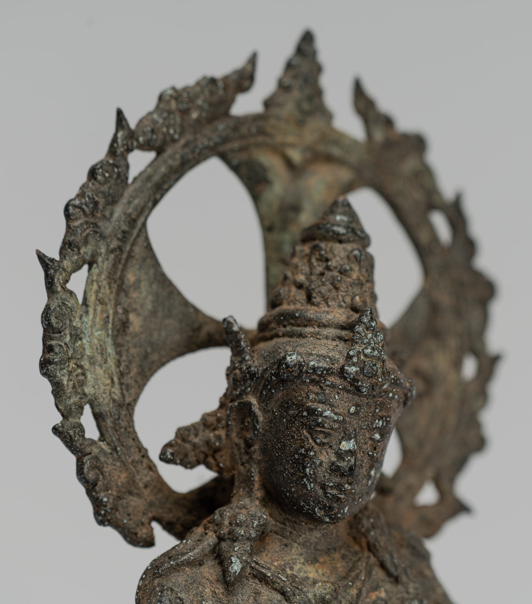 Tara Statue-Antique Java Style Majapahit Seated Bronze Devi Tara Statue-18cm/7 "