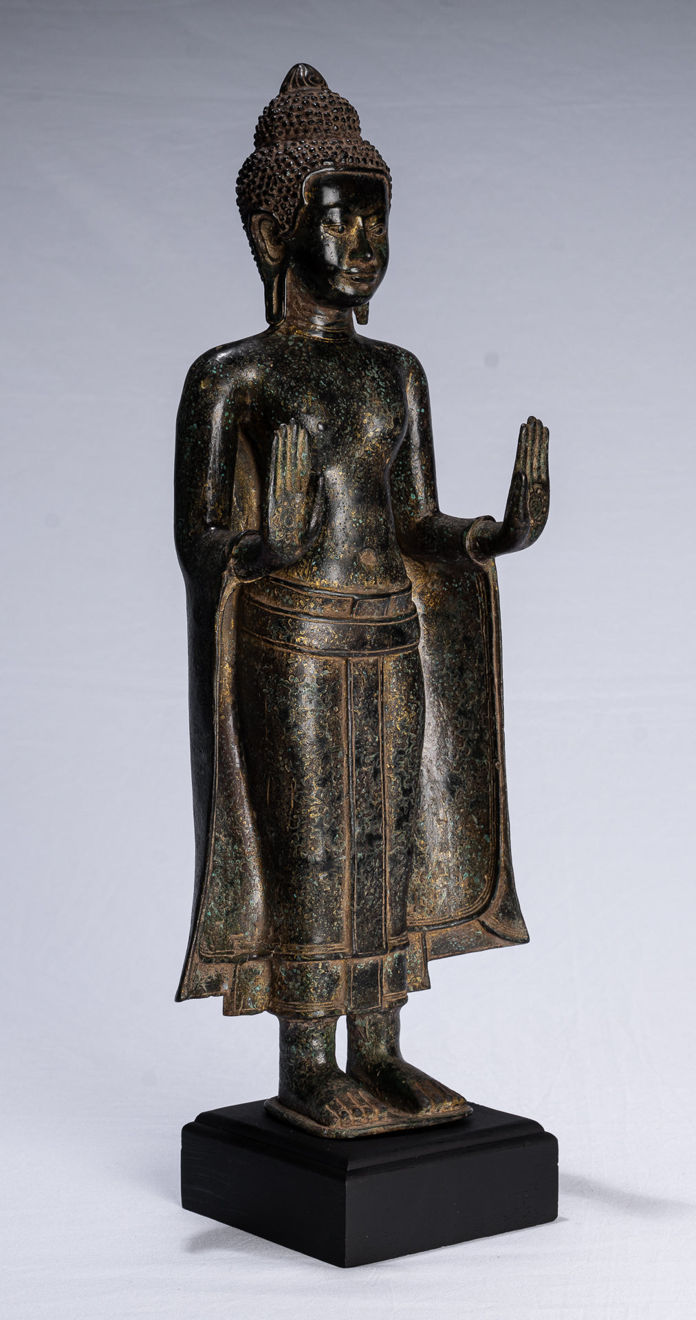 Statua Buddha - Antique Khmer in stile Khmer Bronzo in piedi Abhaya Protezione Buddha Statua - 50 cm/20 "
