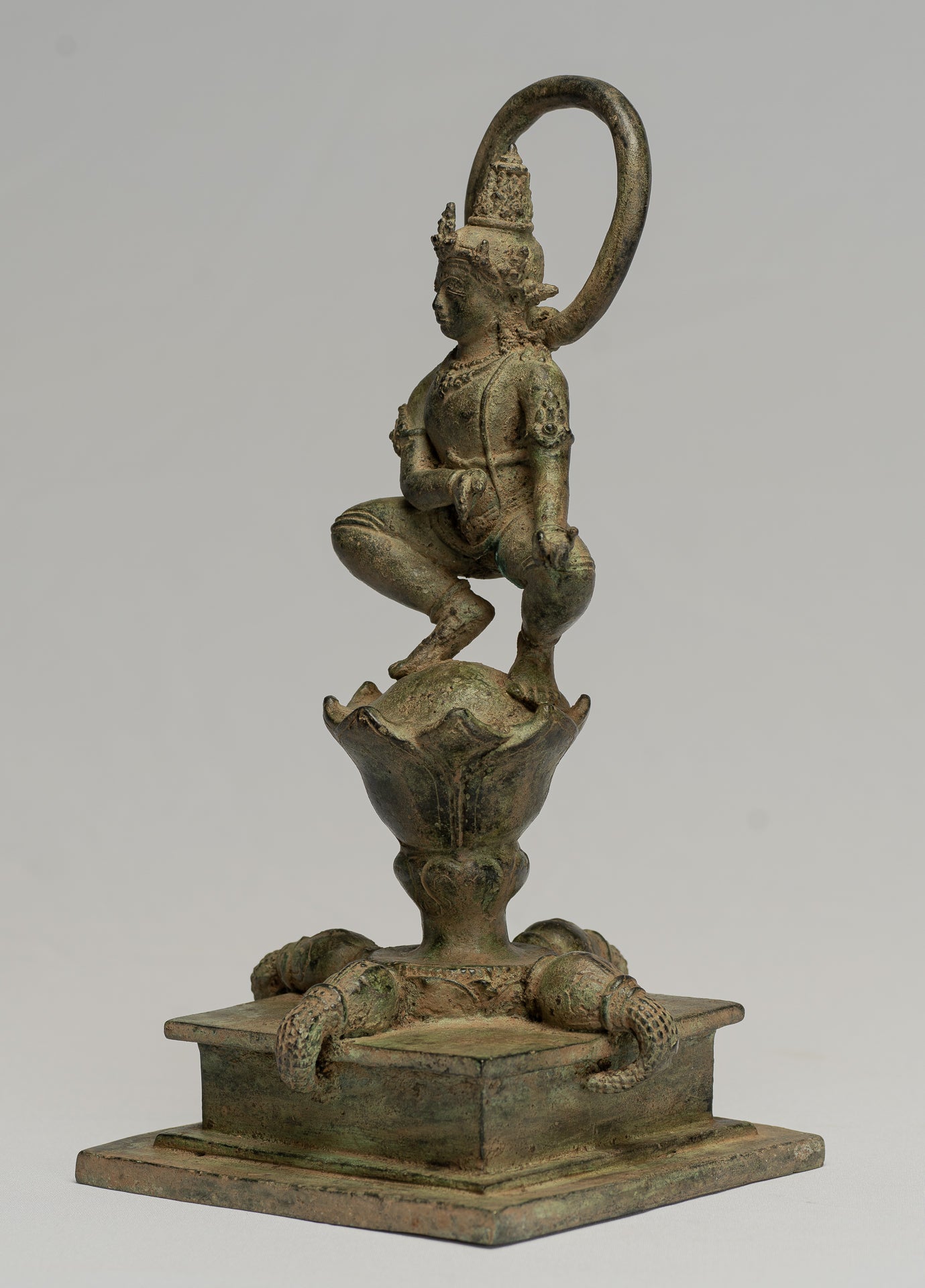Tara Statue - Antique Java Style Majapahit Seated Bronze Devi Tara Statue - 26cm/10"