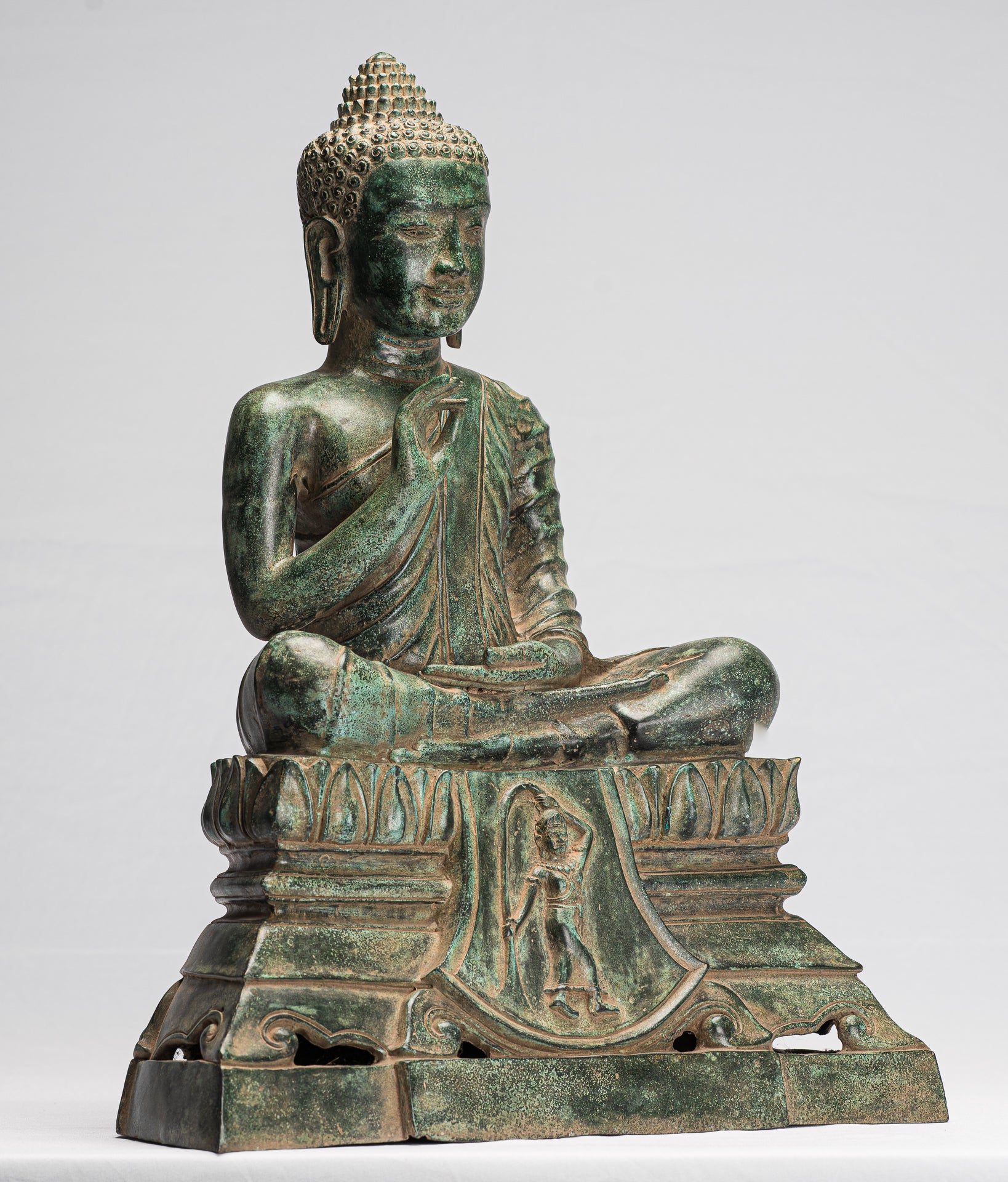 Estatua de Buda - Estatua de bronce de bronce antiguo de estilo jemer dharmachakra enseñando mudra - 51cm/20 "