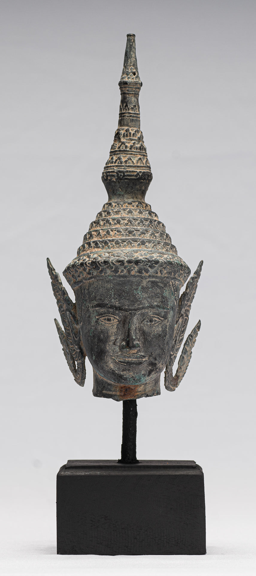 Buda - Estatua de cabeza de bronce de bronce de estilo tailandés de tailandés de antigüedades - 32 cm/13 "