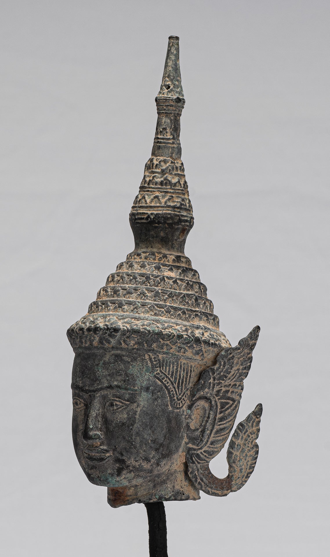 Buda - Estatua de cabeza de bronce de bronce de estilo tailandés de tailandés de antigüedades - 32 cm/13 "