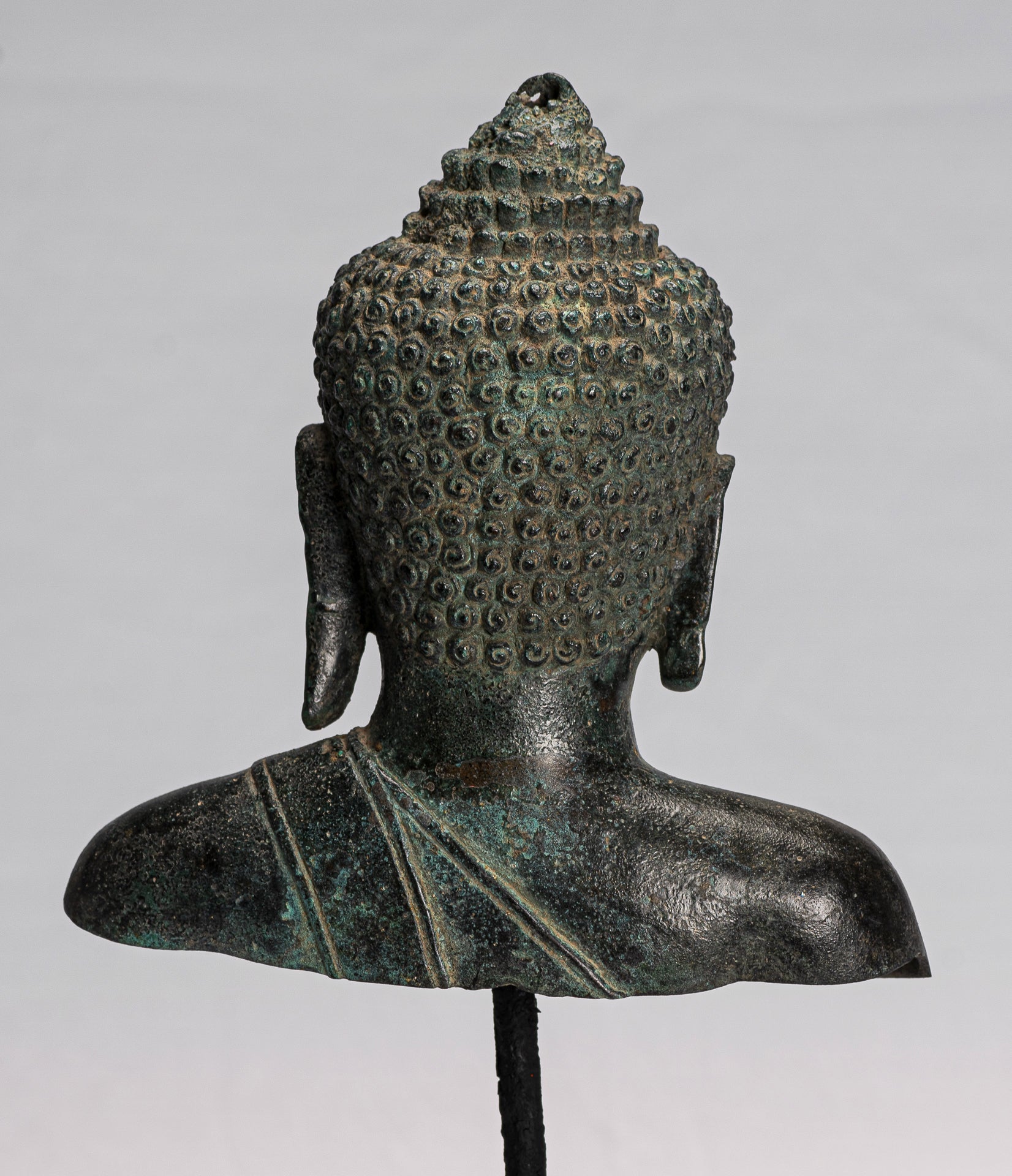 Estatua de Buda - Estatua de cabeza de bronce de bronce de bronce montado en el estilo antiguo de estilo tailandés - 31 cm/12 "