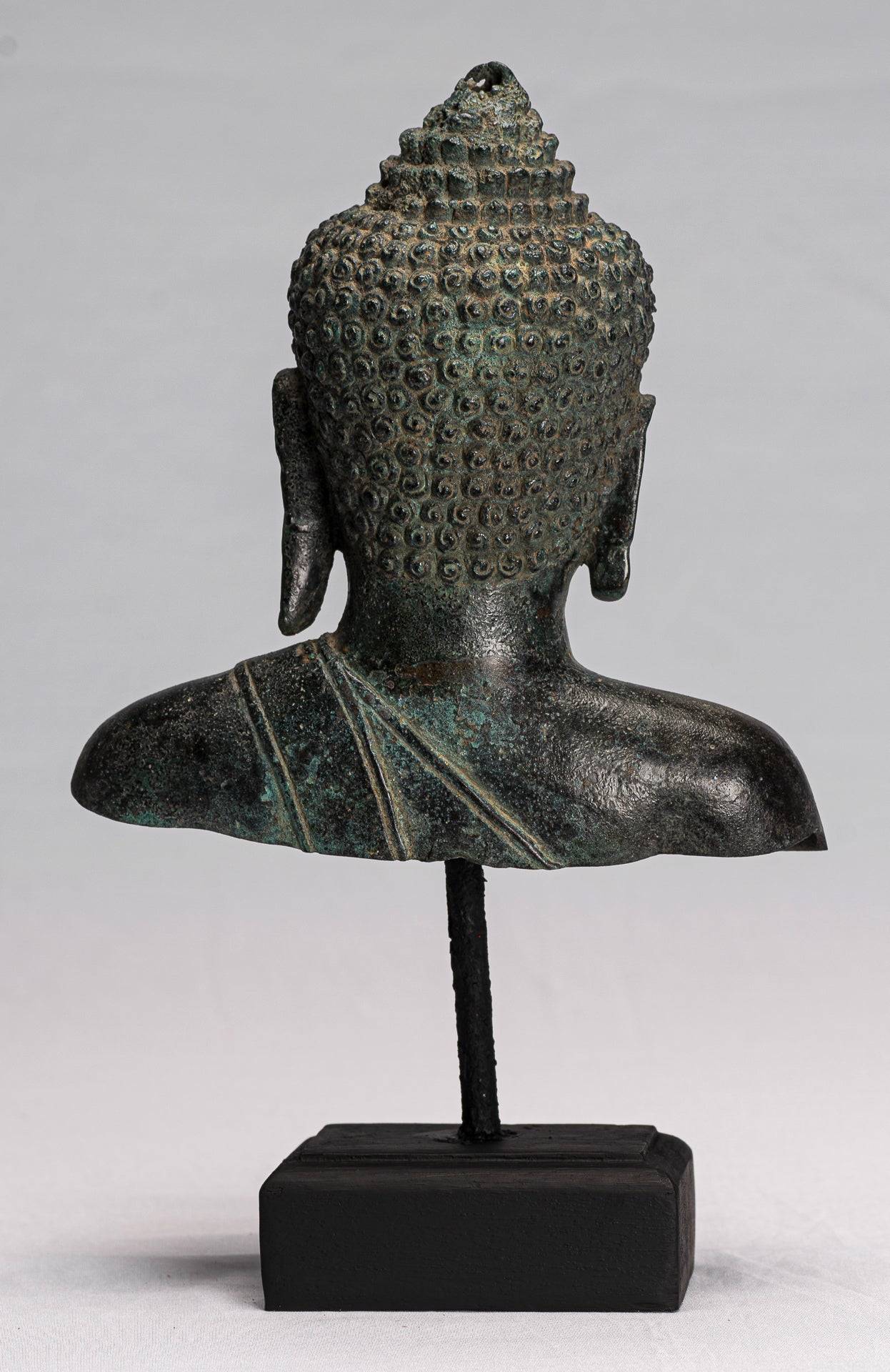 Estatua de Buda - Estatua de cabeza de bronce de bronce de bronce montado en el estilo antiguo de estilo tailandés - 31 cm/12 "