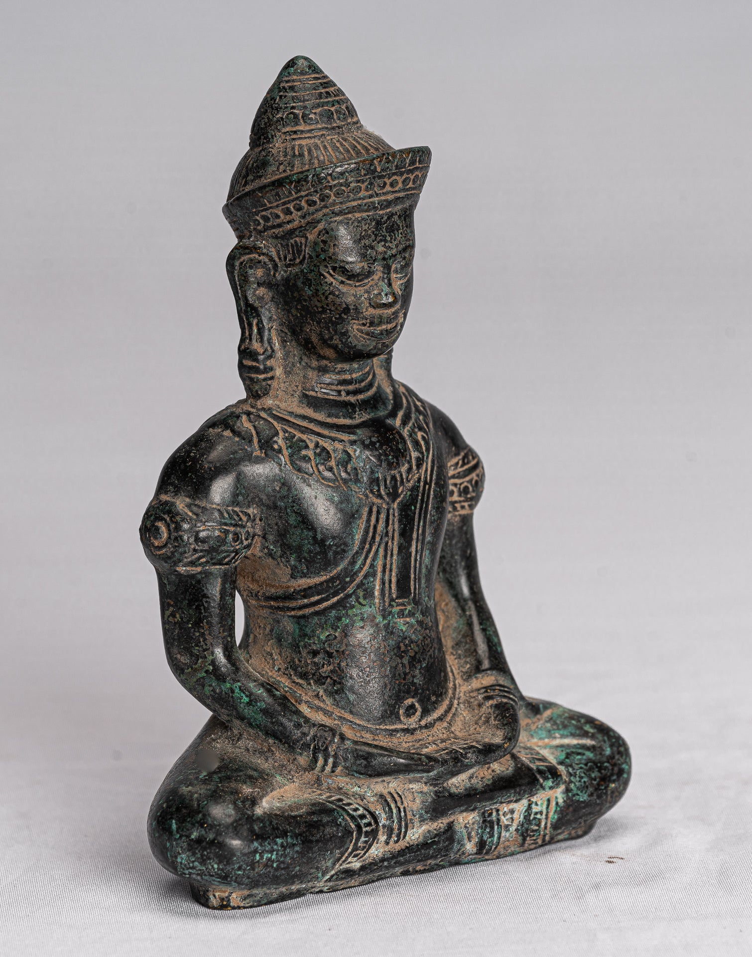 Estatua de Buda - Estatua de Bayón de Meditación de Bronce Antiguo Jemer Bayón - 14 cm/6 "