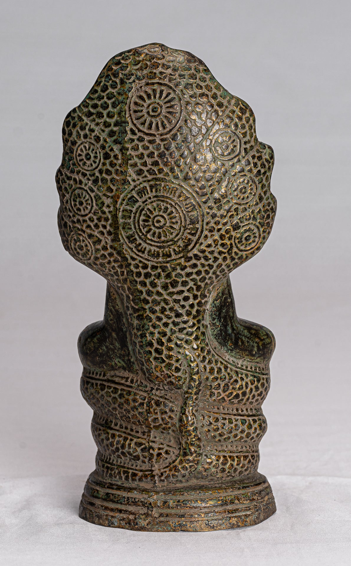 Buddha Statue - Antique Bayon Style Khmer Seated Bronze Naga Meditation Buddha - 21cm/8"