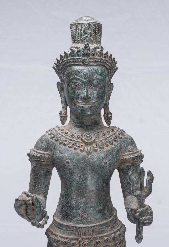 Antique Khmer Style Bronze Angkor Wat Standing Shiva-52cm/21 "