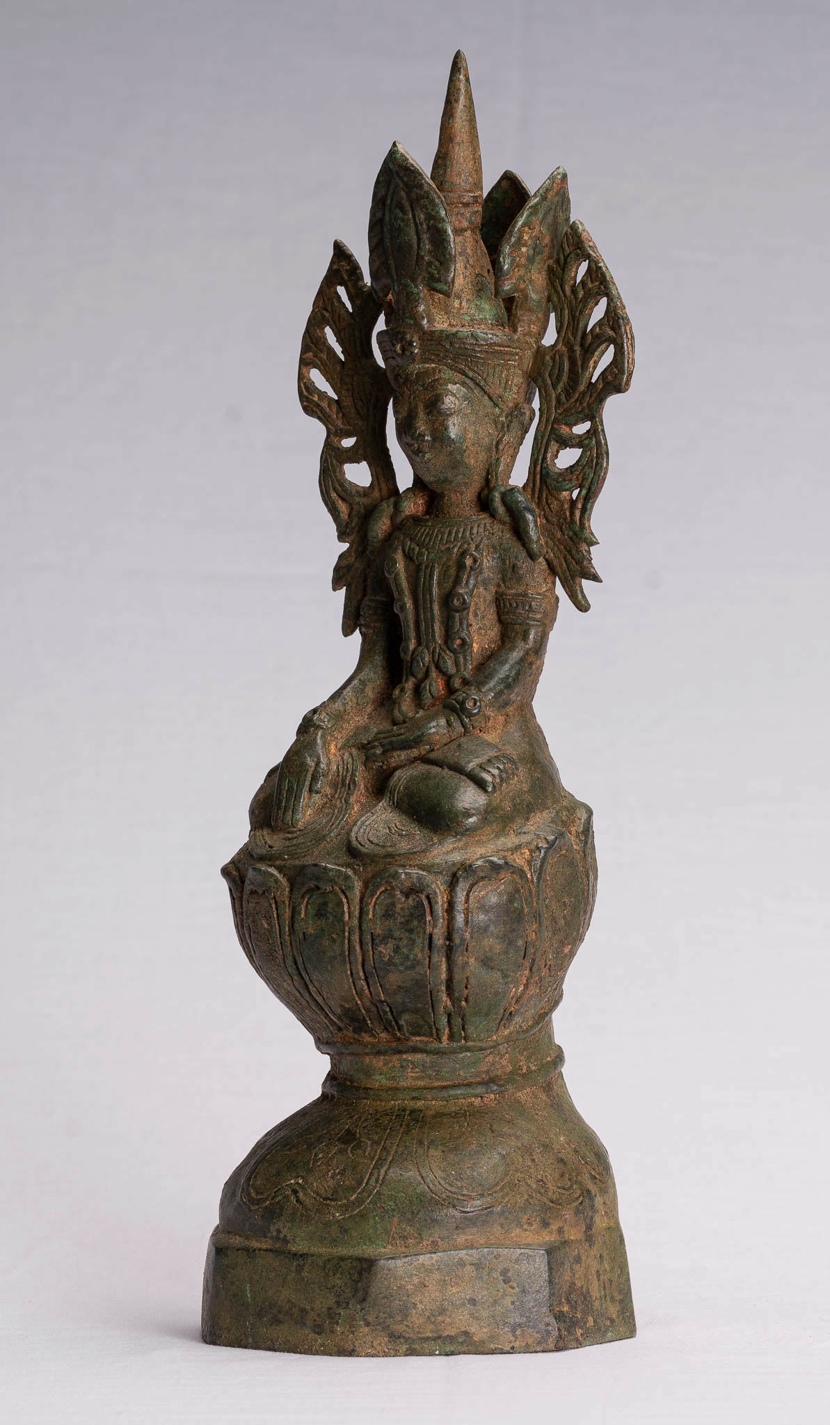 Buddha Statue - Antique Burmese Style Bronze Shan Enlightenment Seated Buddha Statue - 35cm/14"