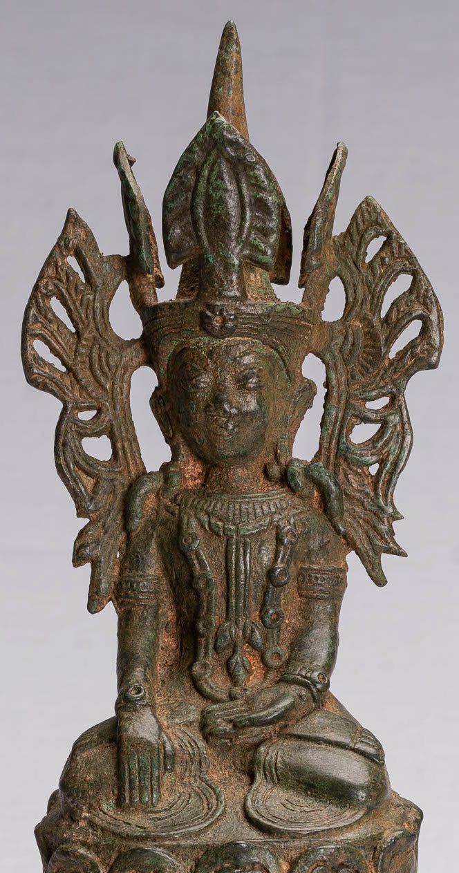 Buddha Statue - Antique Burmese Style Bronze Shan Enlightenment Seated Buddha Statue - 35cm/14"