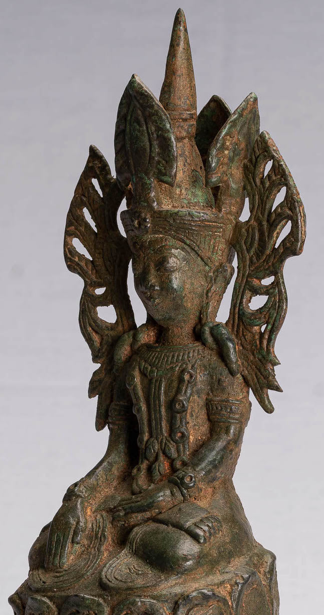 Buddha Statue - Antique Burmese Style Bronze Shan Enlightenment Seated Buddha Statue - 35cm/14"