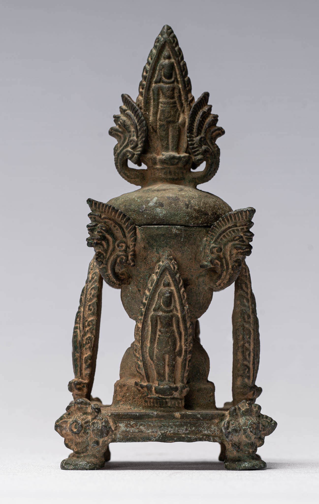 Estatua de Buda - Organización de bronce de estilo tailandés Buddha y Naga Stupa -14cm/6 "de alto