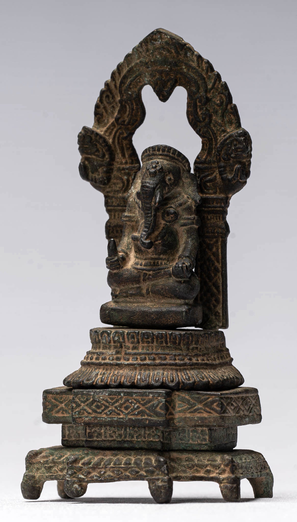 Statue Ganesha - Antique Thai Thai Intronited Bronze seduto Ganesha Statua - 11cm/4 "