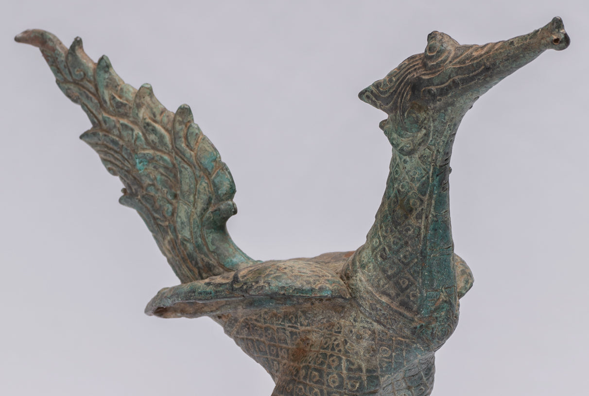 Antique Thai Thai Standing Bronze Mythical Bird/Goose/Peacock - 24 cm/10 "di altezza