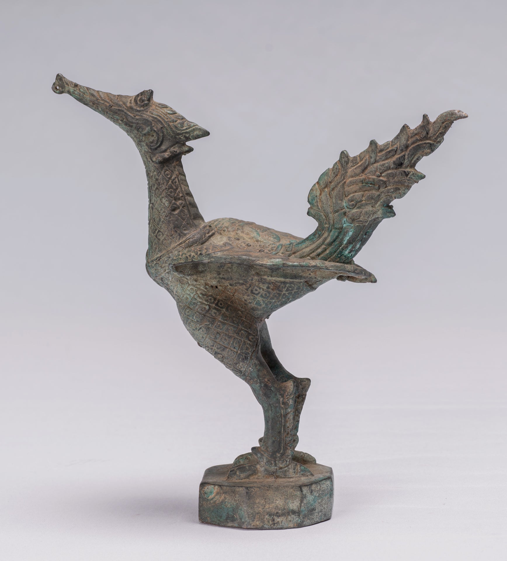Antique Thai Thai Standing Bronze Mythical Bird/Goose/Peacock - 24 cm/10 "di altezza