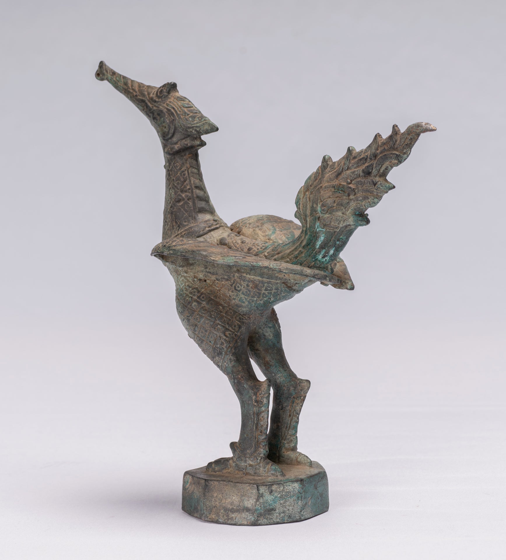 Antique Thai Thai Standing Bronze Mythical Bird/Goose/Peacock - 24 cm/10 "di altezza