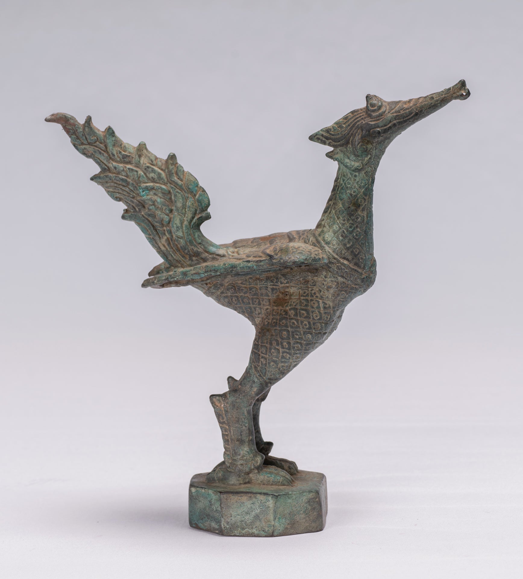Antique Thai Thai Standing Bronze Mythical Bird/Goose/Peacock - 24 cm/10 "di altezza