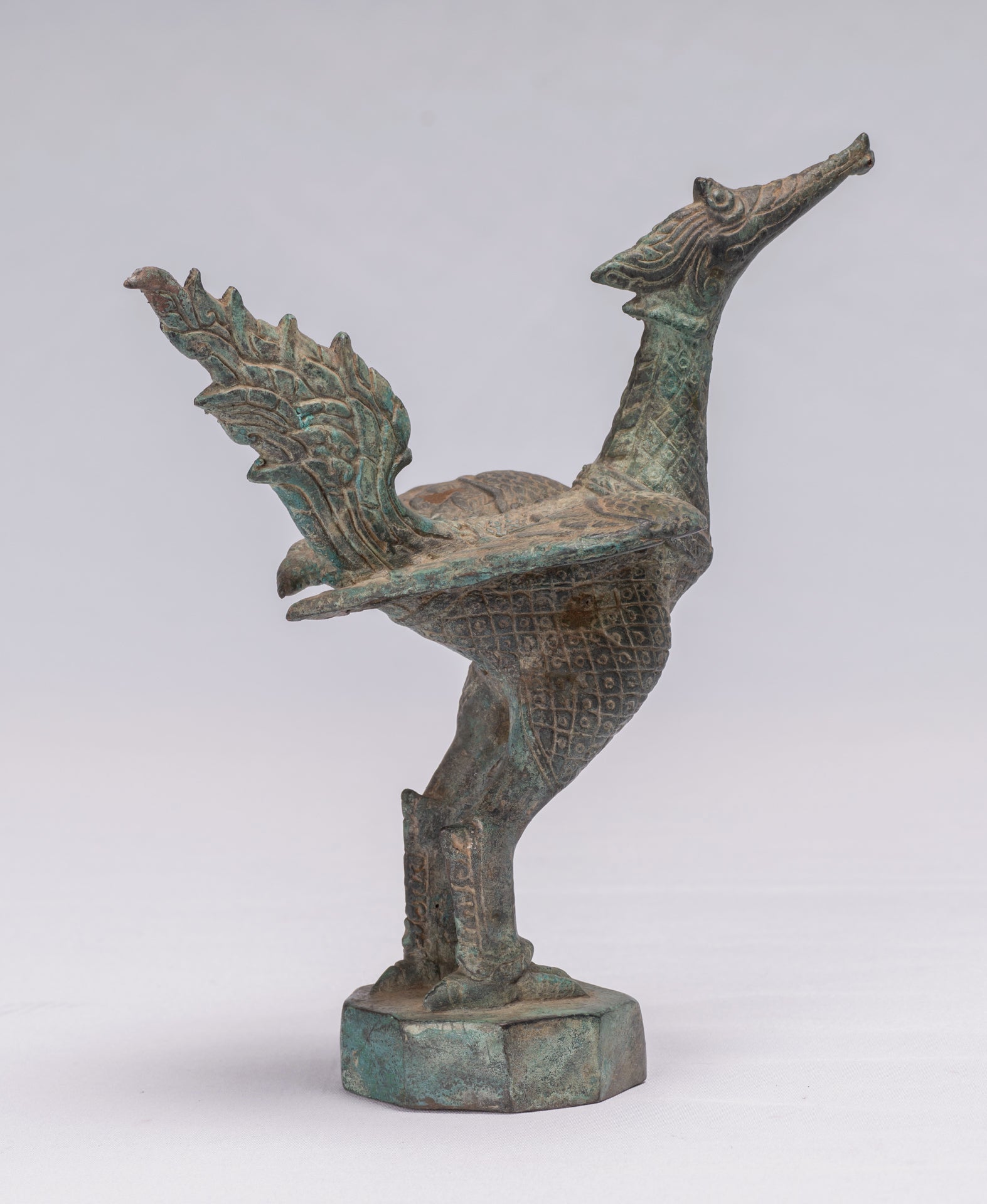 Antique Thai Thai Standing Bronze Mythical Bird/Goose/Peacock - 24 cm/10 "di altezza