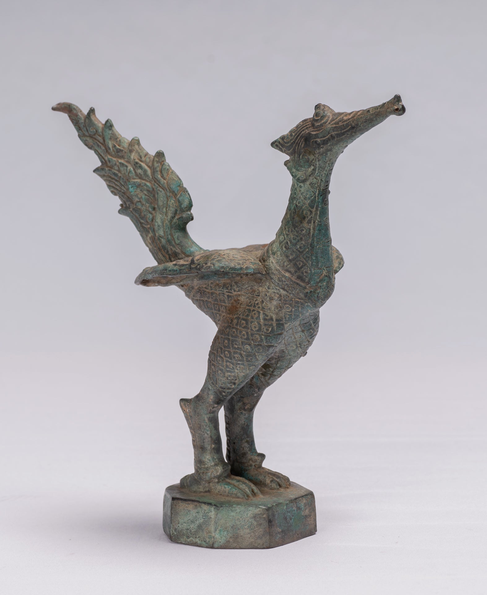 Antique stile tailandese in piedi in bronzo mitico uccello/oca/pavone - 24 cm/10 "Talantique in stile tailandese in piedi in piedi uccello mitico/oca/pavone/pavone - 24 cm/10" di altezza