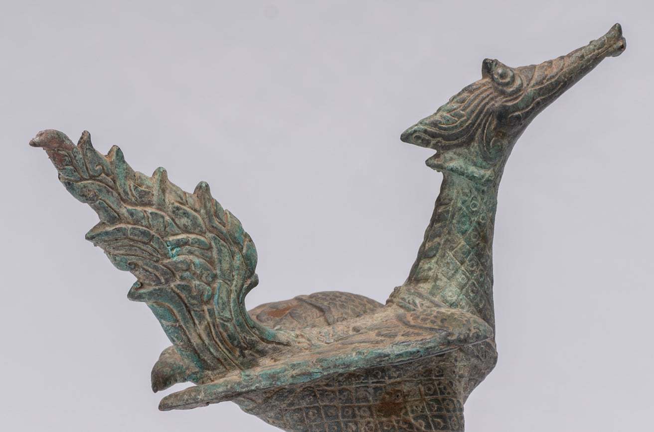 Antique Thai Thai Standing Bronze Mythical Bird/Goose/Peacock - 24 cm/10 "di altezza