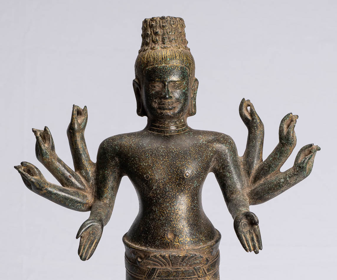 Antike Khmer Stil Bronze Bayon Stil Stehende Lokeshvara Statue 23cm/22"