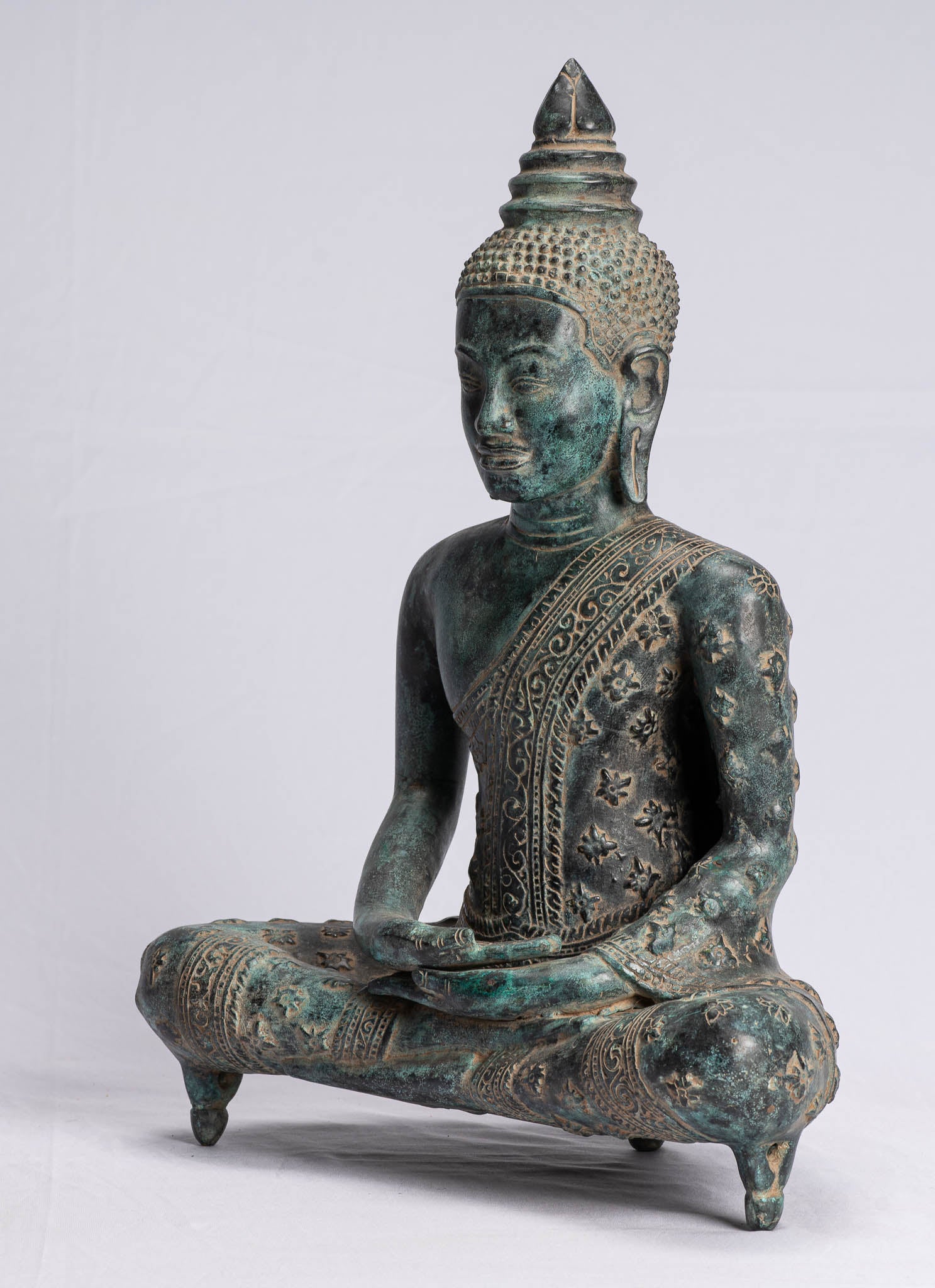 Buddha-Statue – Antiker Khmer-Stil, Bronze, sitzende Amitabha-Meditations-Buddha-Statue – 44 cm.