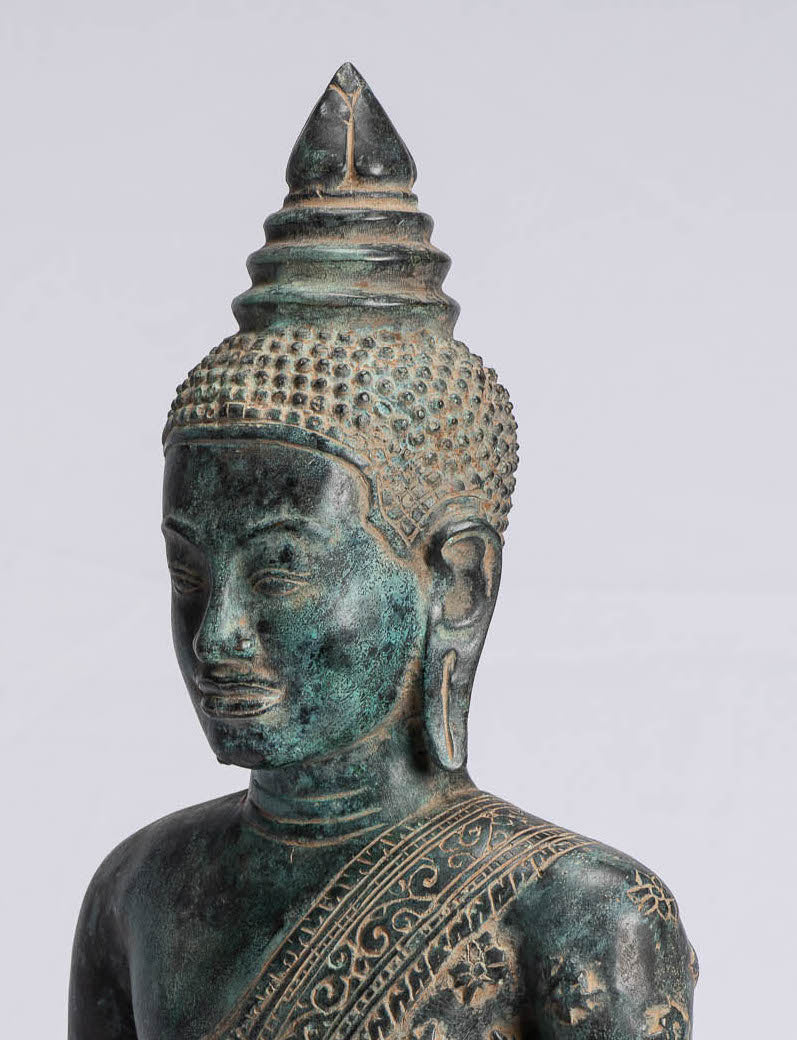 Buddha-Statue – Antiker Khmer-Stil, Bronze, sitzende Amitabha-Meditations-Buddha-Statue – 44 cm.