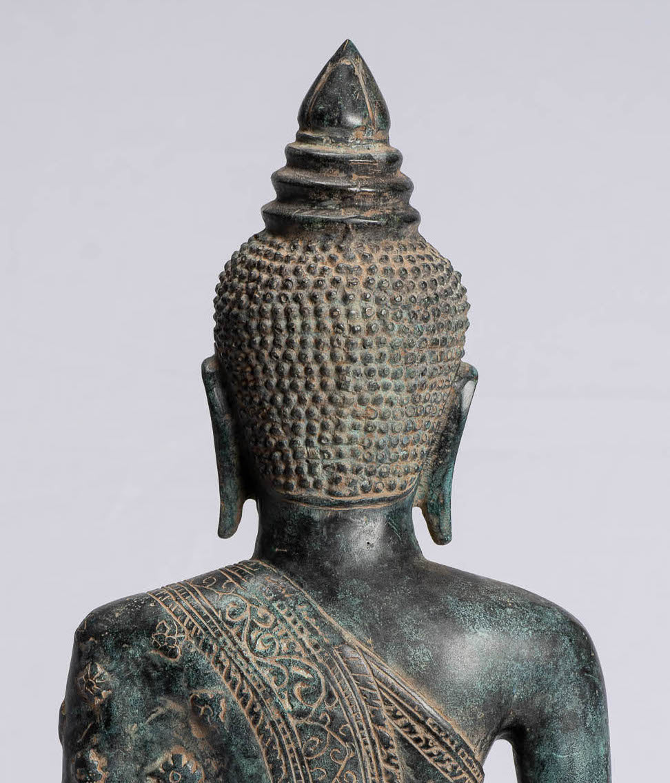 Buddha-Statue – Antiker Khmer-Stil, Bronze, sitzende Amitabha-Meditations-Buddha-Statue – 44 cm.