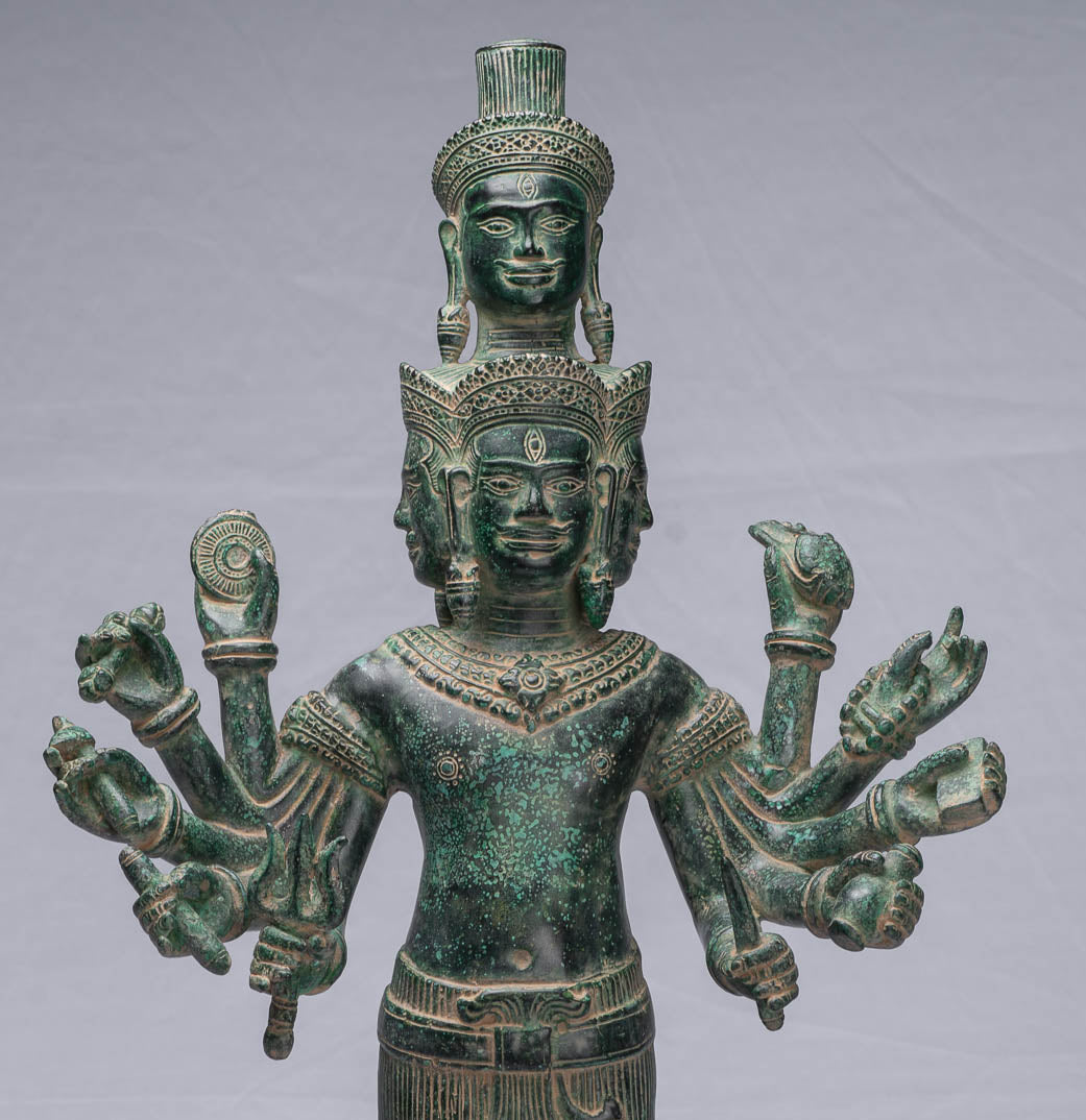 Antique Khmer Style Bronze Bayon Statue Shiva in piedi e Yoni - 59 cm/24 "