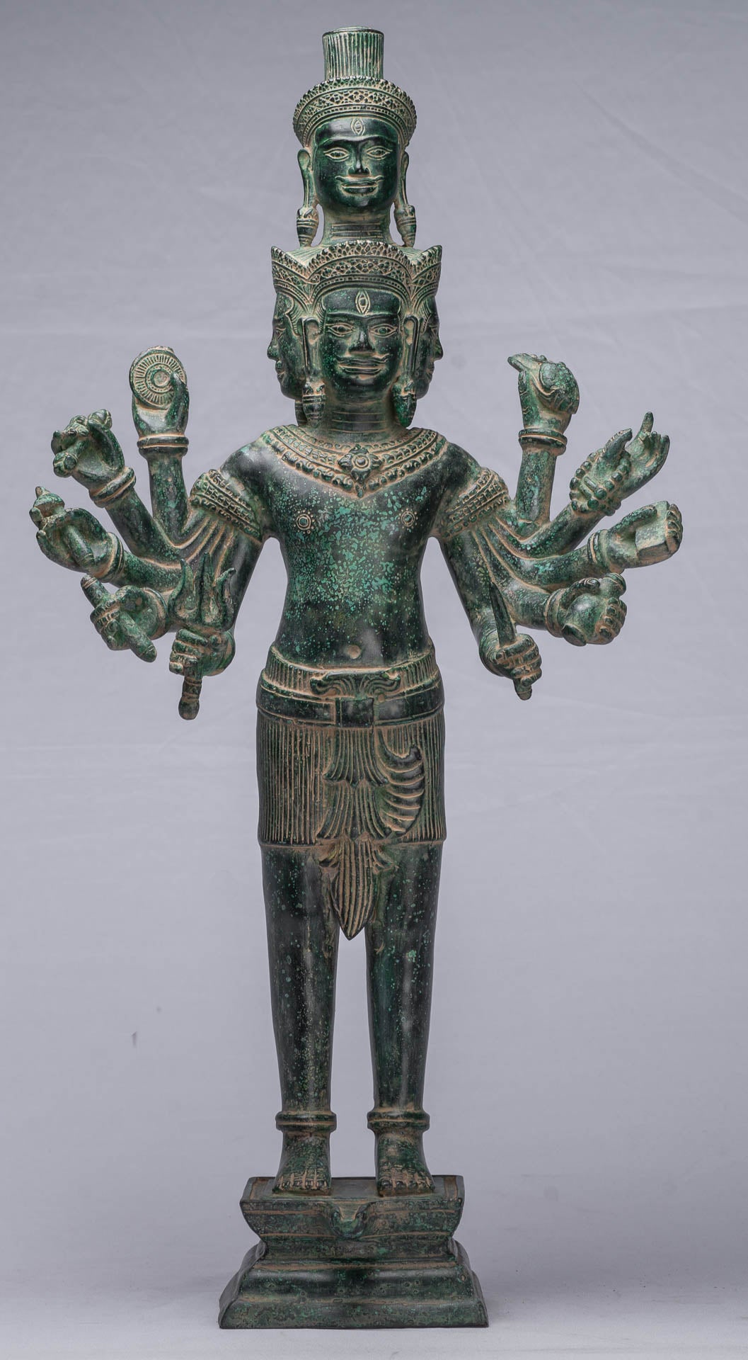 Antique Khmer Style Bronze Bayon Statue Shiva in piedi e Yoni - 59 cm/24 "