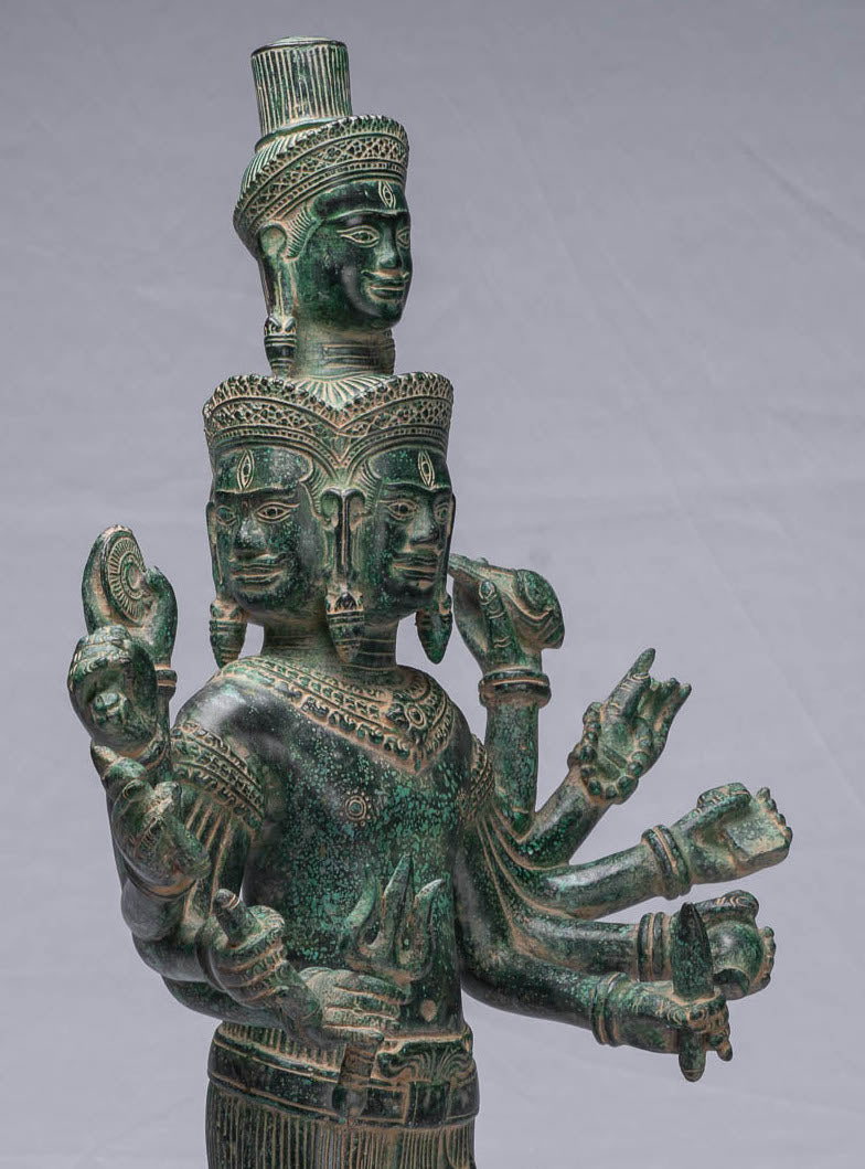 Antique Khmer Style Bronze Bayon Statue Shiva in piedi e Yoni - 59 cm/24 "