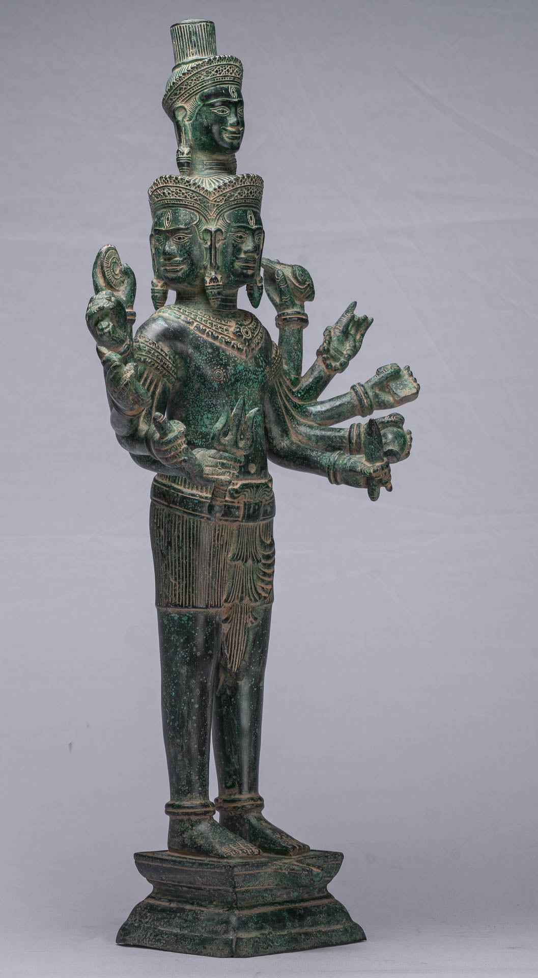Antique Khmer Style Bronze Bayon Statue Shiva in piedi e Yoni - 59 cm/24 "